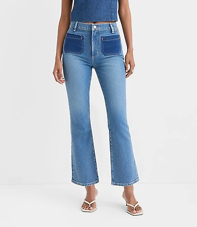 Rivete Tall Curvy High Rise Kick Crop Jeans Shadow Blue Wash