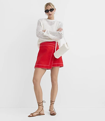 Topstitched Belted Wrap Skort
