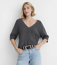 Saddle Sleeve Relaxed V-Neck Sweater Tee