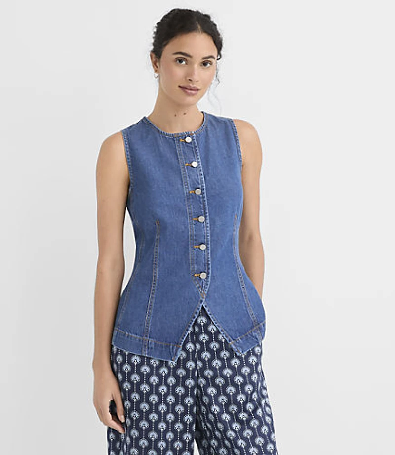 Seamed Denim Vest Classic Mid Wash