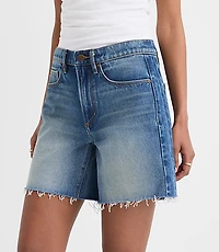 Rivete Petite Curvy Fresh Cut Seamed Boyfriend Shorts Dark Wash