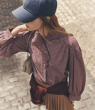 Plaid Ruffle Neck Blouse