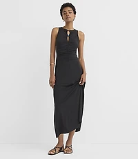 Petite Beaded Keyhole Ruched Midi Dress