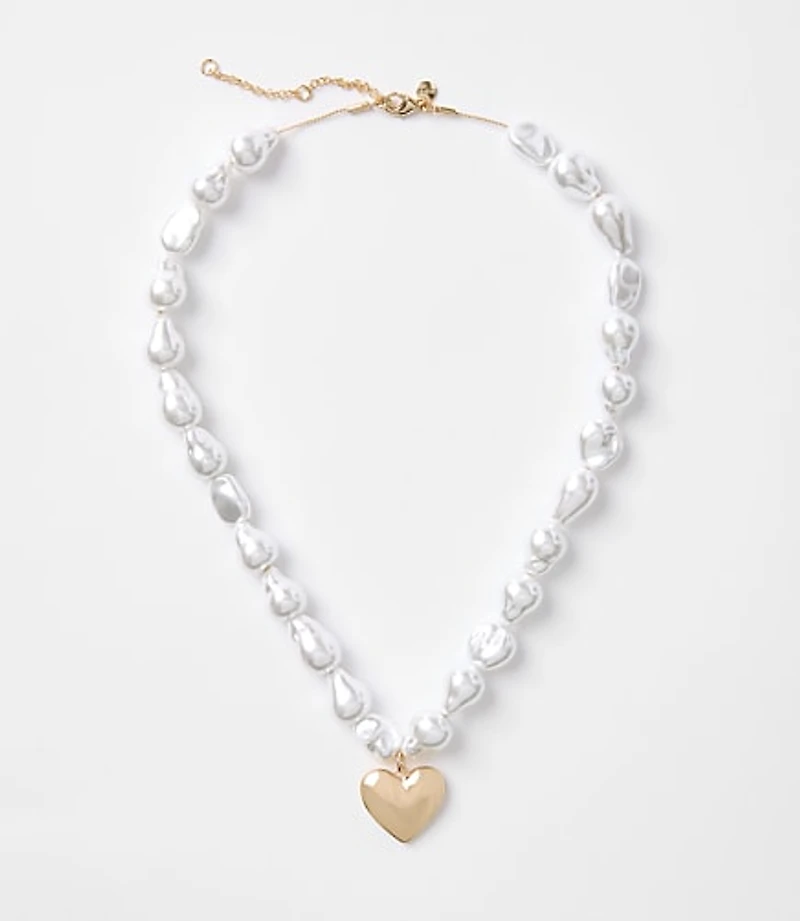 Pearlized Heart Statement Necklace