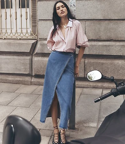 Denim Midi Wrap Skirt Bright Mid Indigo Wash