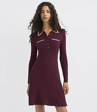 Tipped Ribbed Henley Sweater Shirtdress