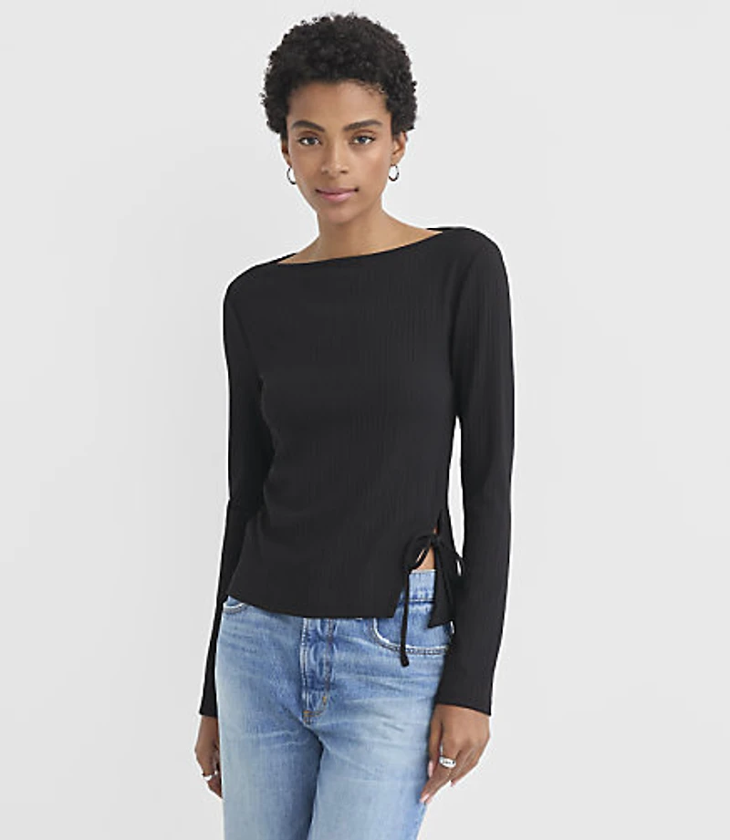 Side Tie Ribbed Boatneck Top