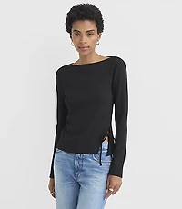 Side Tie Ribbed Boatneck Top