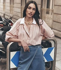 Striped Poplin Ruched Bubble Shirt