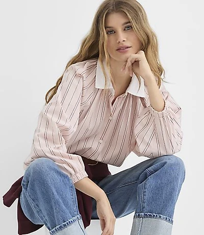 Striped Poplin Ruched Bubble Shirt