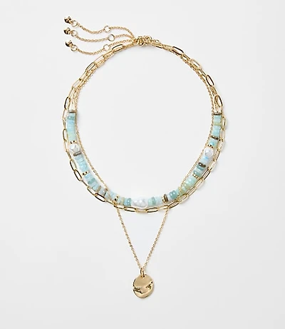Pearlized Coin Layered Necklace Set