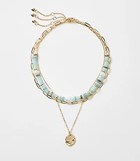 Pearlized Coin Layered Necklace Set