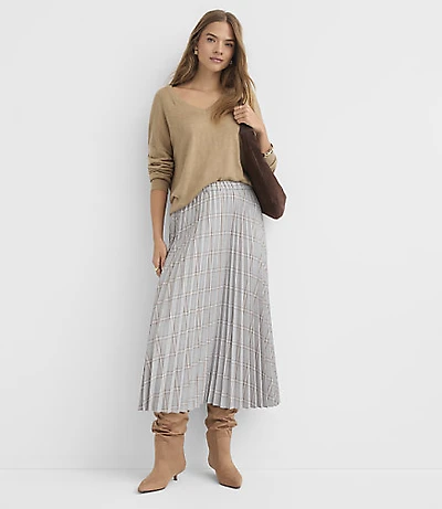Plaid Pleated Midi Skirt