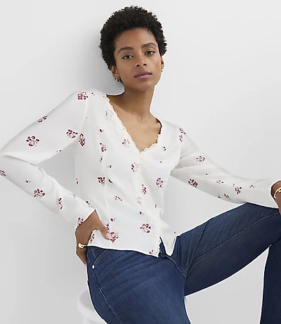 Floral Lace Trim V-Neck Blouse