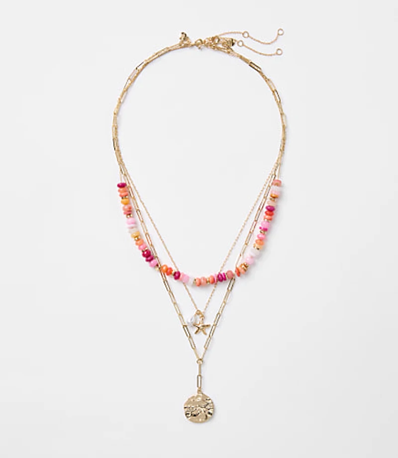Starfish Coin Beaded Layered Necklace Set