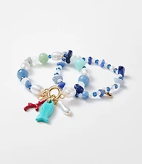 Pearlized Fish Beaded Stretch Bracelet Set