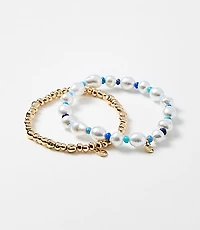 Pearlized & Metallic Beaded Stretch Bracelet Set