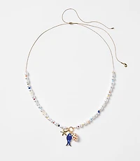Pearlized Fish & Seashell Pull Tie Necklace