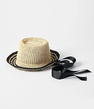 Striped Raffia Bow Hat