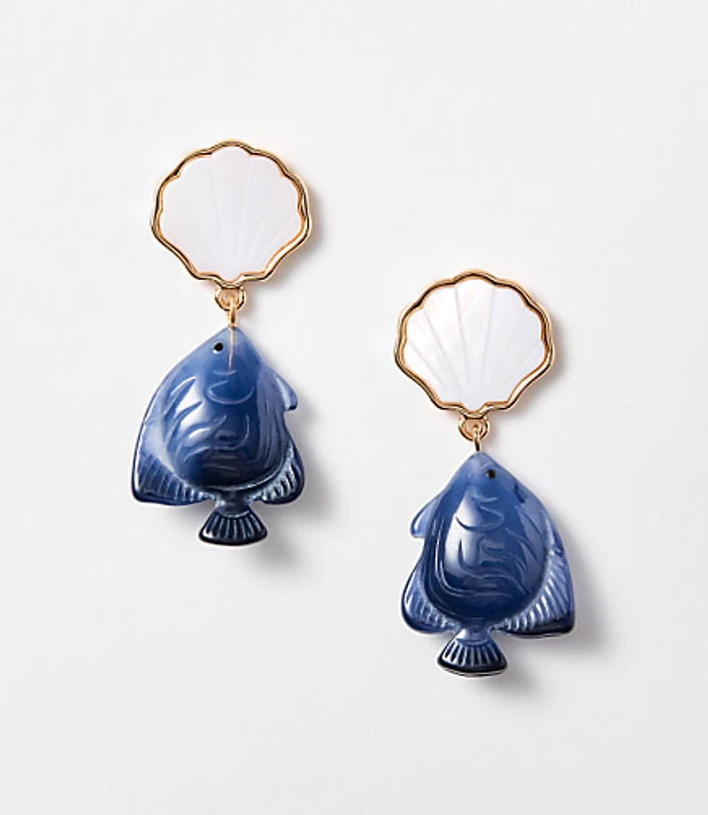 Mother Of Pearl Seashell & Fish Drop Earrings