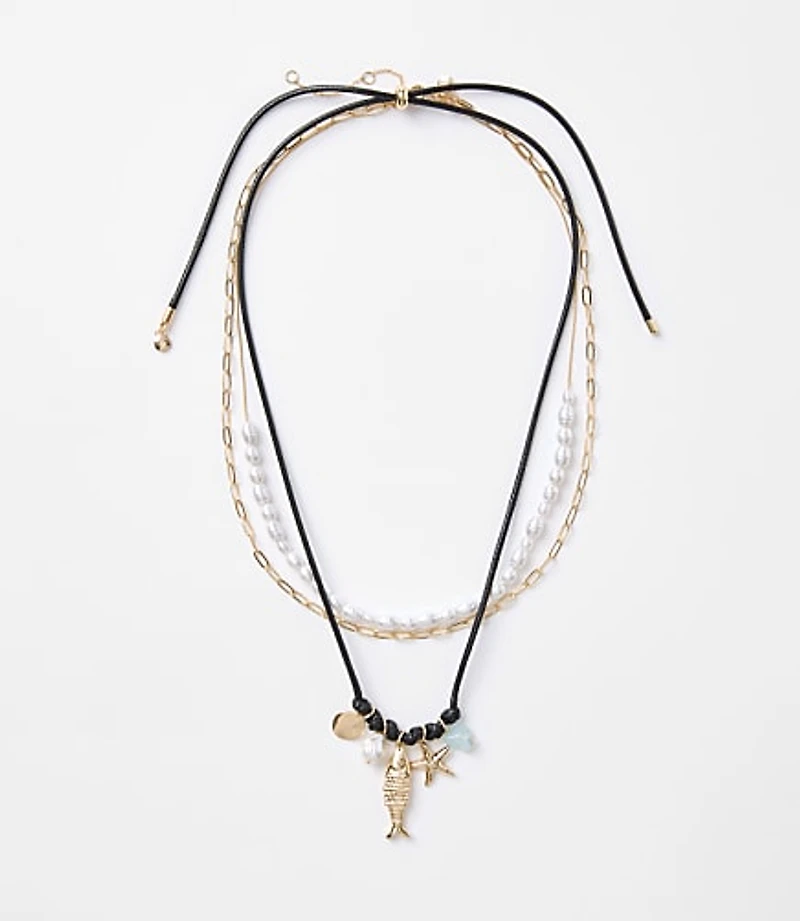 Pearlized Fish Cluster Layered Necklace Set