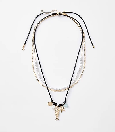 Pearlized Fish Cluster Layered Necklace Set