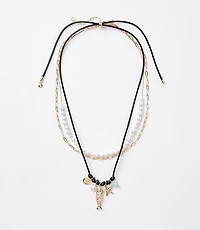 Pearlized Fish Cluster Layered Necklace Set
