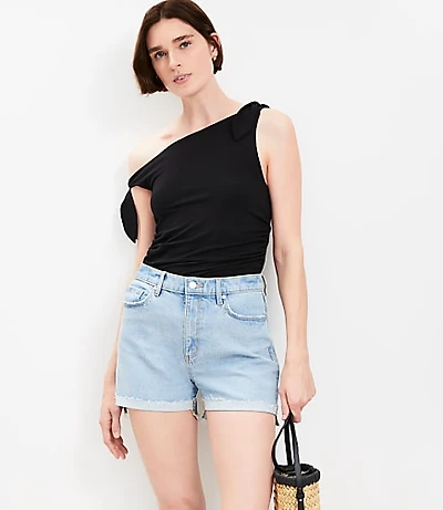 Flip Hem High Rise Cut Off Denim Shorts Light Vintage Indigo Wash