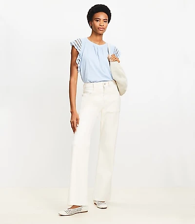 Petite High Rise Relaxed Flare Utility Jeans Ivory