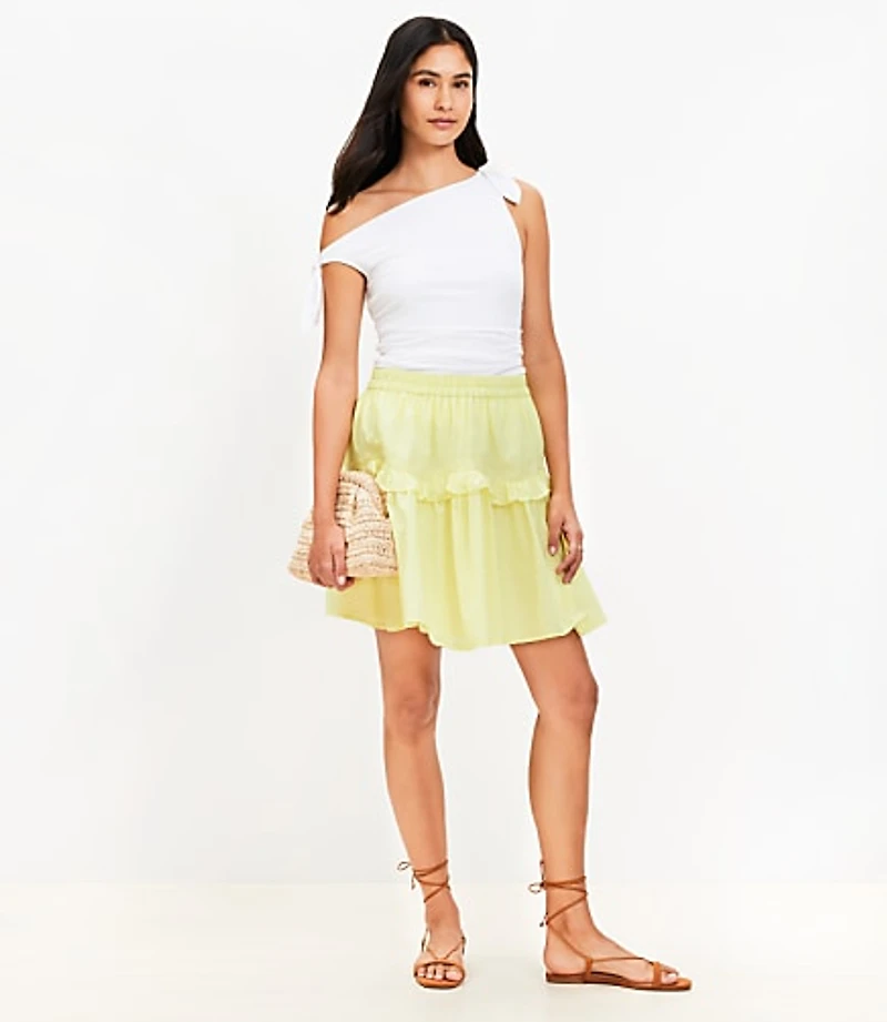 Petite Lace Trim Ruffle Mini Skirt