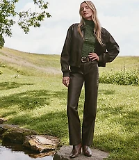 Distressed Faux Leather Bomber Jacket