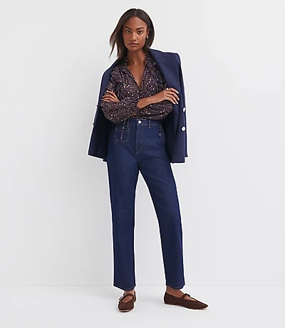 High Rise Straight Utility Jeans Classic Rinse Wash