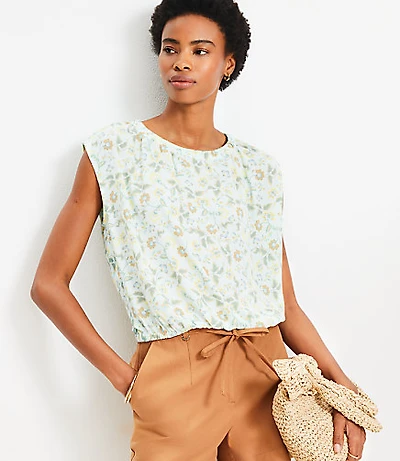Petite Garden Bubble Hem Mixed Media Top