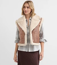 Crackled Faux Suede Sherpa Vest