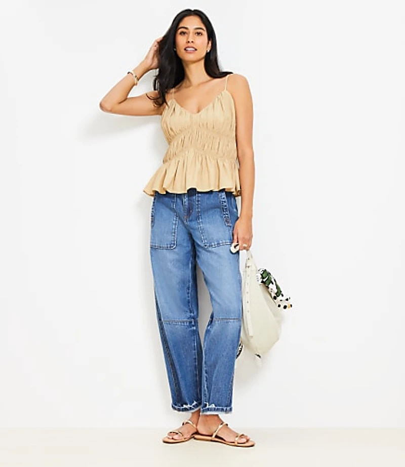 Petite Smocked V-Neck Peplum Cami
