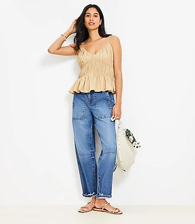 Petite Smocked V-Neck Peplum Cami