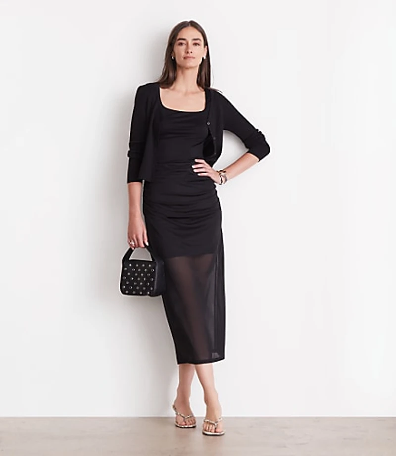 Petite LOFT Versa Mesh Ruched Midi Skirt