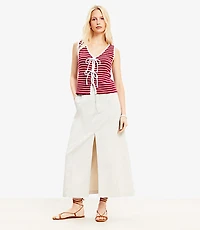 Front Slit Seamed Midi Pocket Skirt
