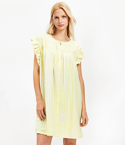 Striped Linen Blend Flutter Shirtdress