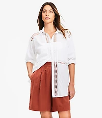Petite Lace Trim Everyday Oversized Shirt