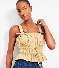 Petite Poplin Ruched Tie Peplum Tank Top