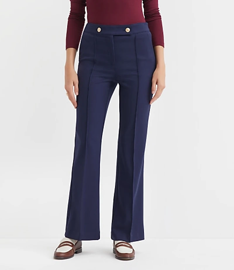 Petite Curvy Pintucked Flare Pants Twill
