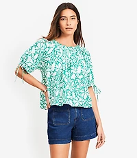 Petite Floral Tie Cuff Blouse