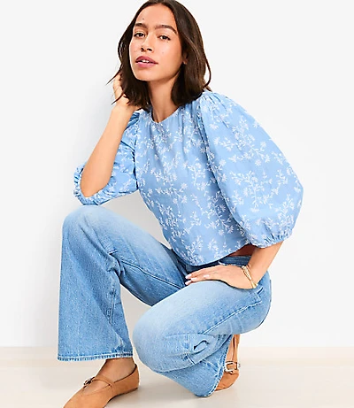 Floral Embroidered Elbow Sleeve Blouse