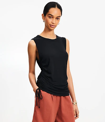 Side Tie Linen Blend Tank Top