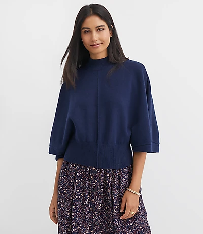 Petite Ribtrim Mock Neck Cape Sweater