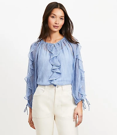 Petite Chiffon Ruffle Tie Cuff Blouse