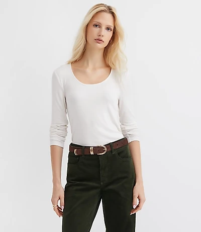 Ribbed Scoop Neck Long Sleeve Tee