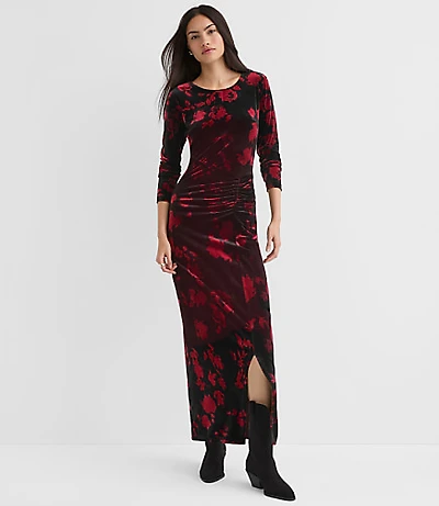Velvet Ruched Midi Dress