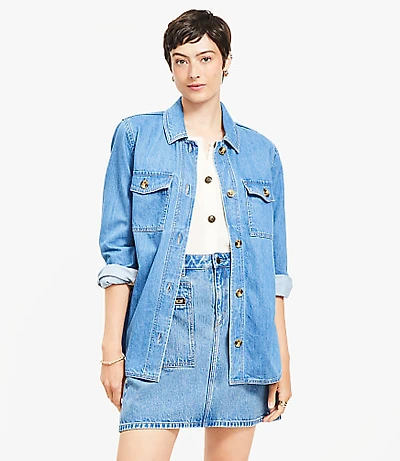 Petite Denim Shirt Jacket Classic Mid Wash